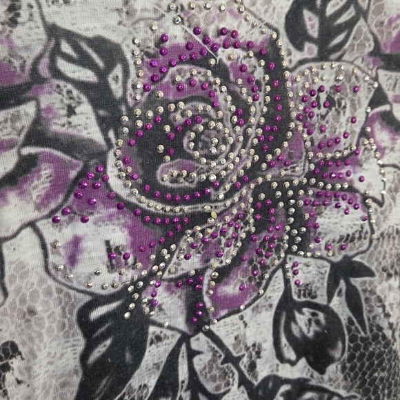 Y2K Wet Seal | Purple White Grunge Style Long Sleeve Tee Embellished Size Small - Picture 3 of 6